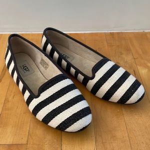 UGG Flats White Black Alloway Stripe Canvas Slip On Shoes Size 8